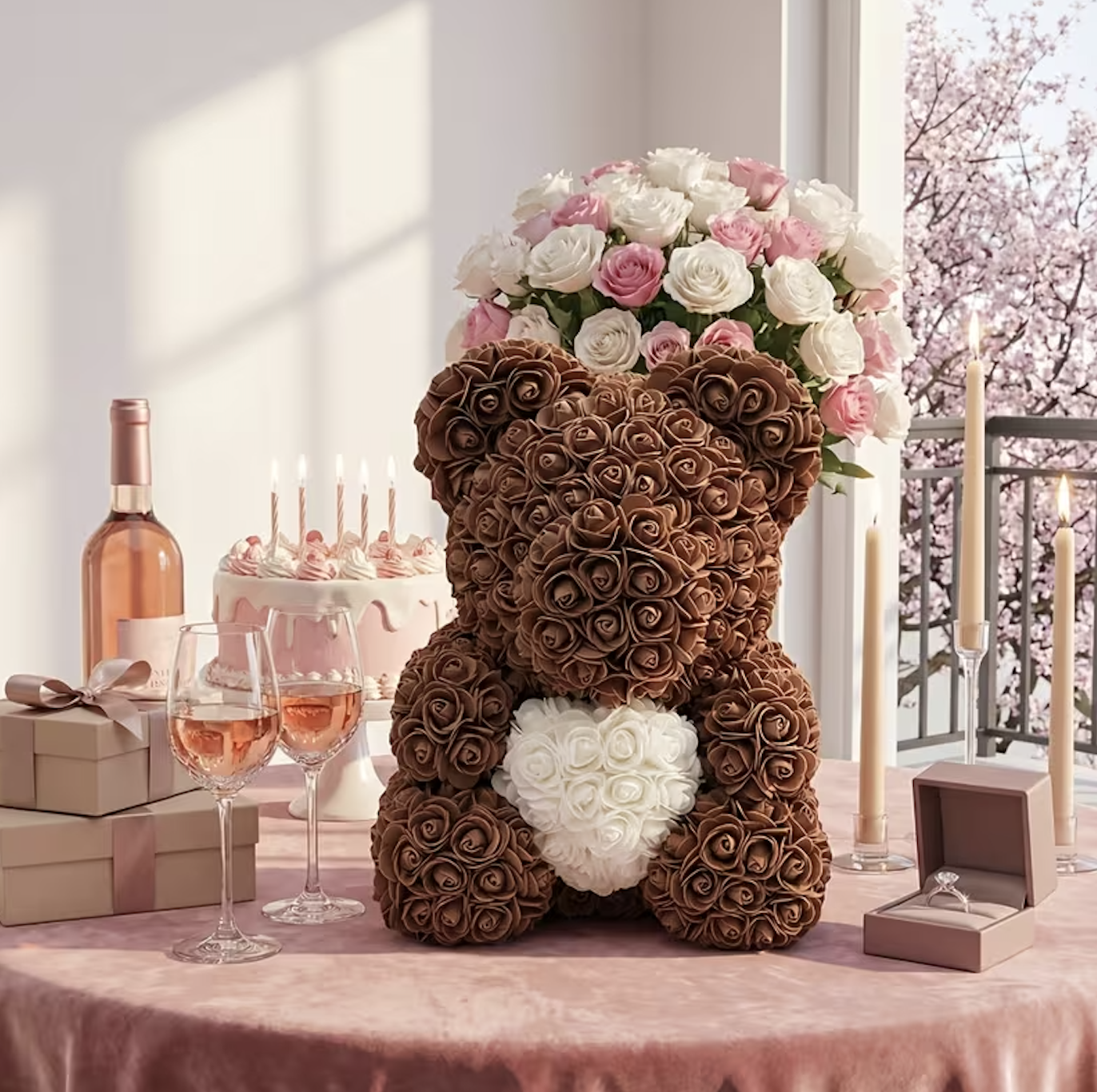 XXL Roosbeer Bruin met Wit Hart - 40cm afbeelding 3