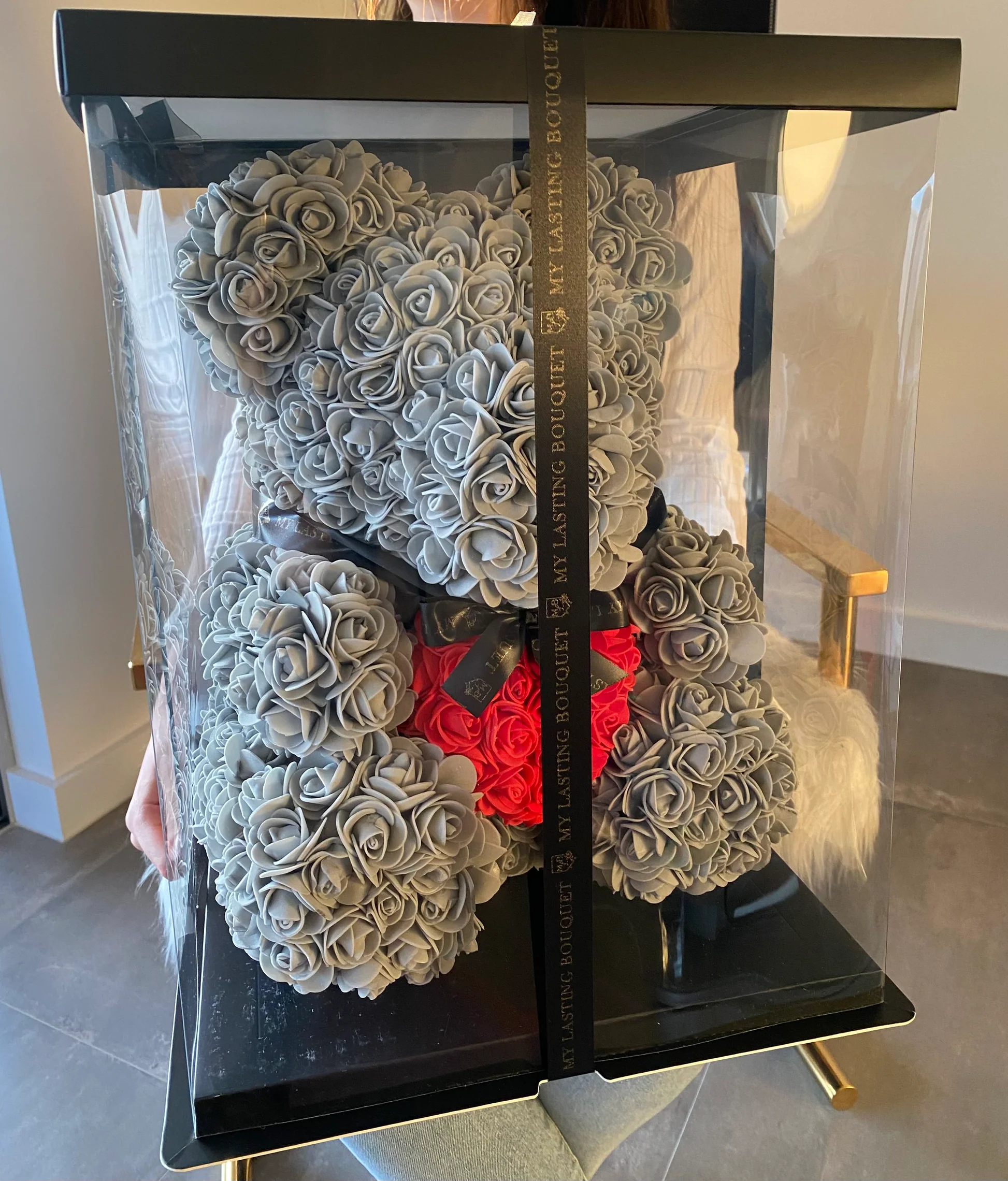 XXL Roosbeer Grijs met Rood Hart - 40cm afbeelding 3